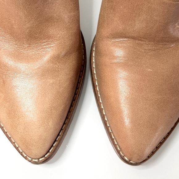 Lucky Brand Adalan Tan Leather Heeled Boots 9 Pointy Toe Zips - Picture 5 of 7